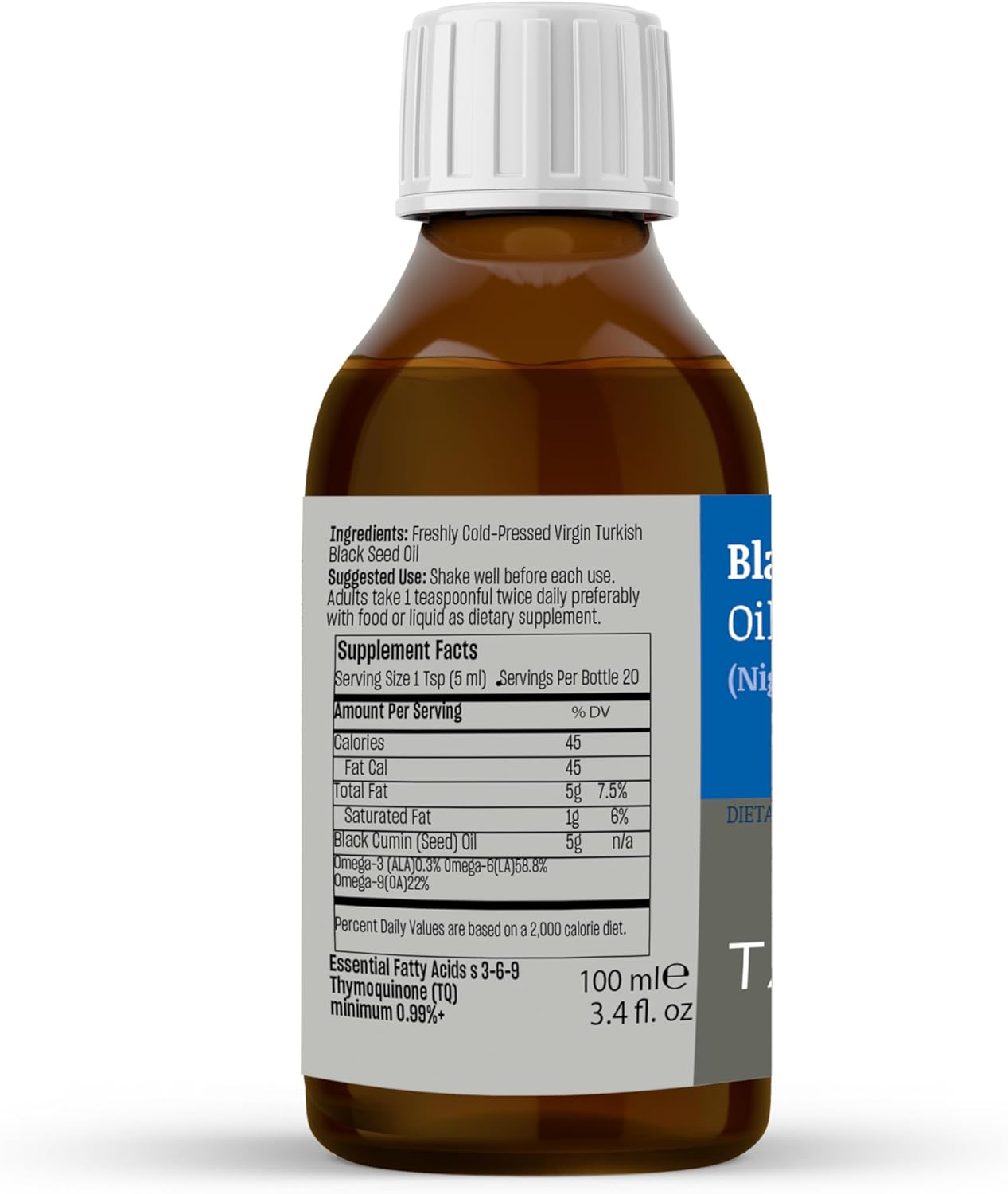 3.4 fl. oz TALYA Liquid Black Seed Oil - High Thymoquinone Dietary Supplement for Immune Support - Cold Pressed Turkish Black Seed Oil - Non-GMO