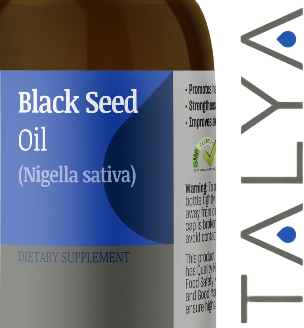 3.4 fl. oz TALYA Liquid Black Seed Oil - High Thymoquinone Dietary Supplement for Immune Support - Cold Pressed Turkish Black Seed Oil - Non-GMO