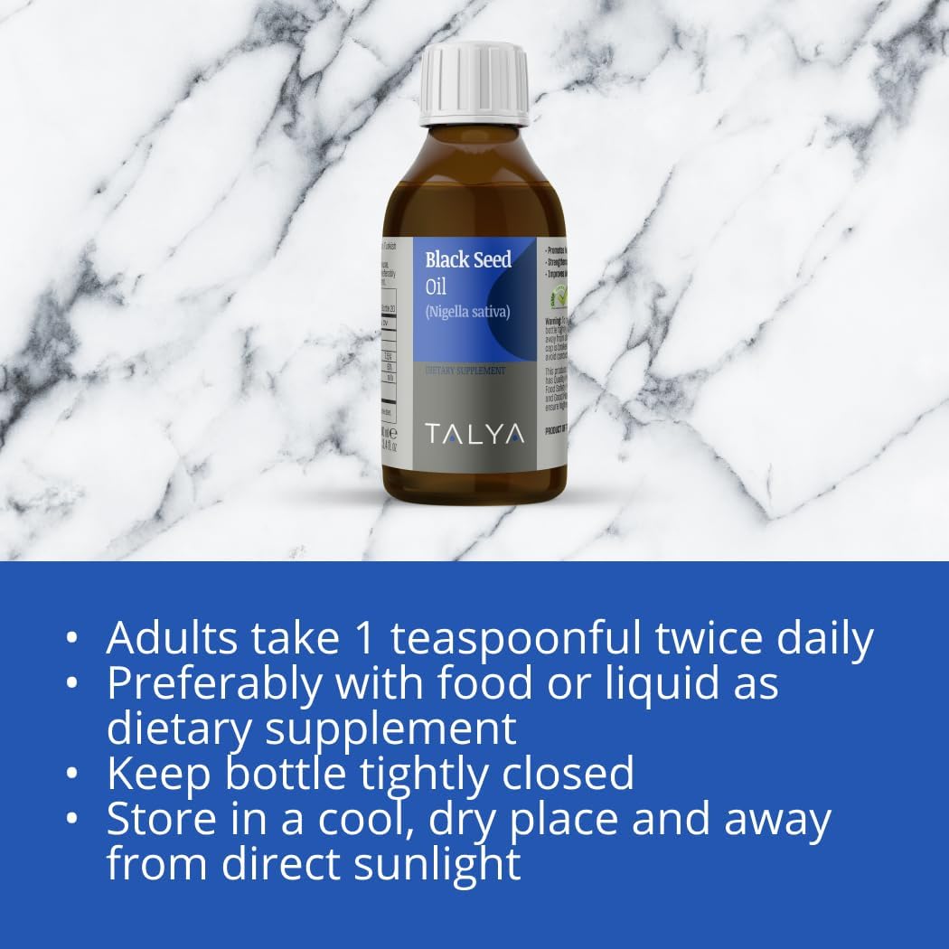 3.4 fl. oz TALYA Liquid Black Seed Oil - High Thymoquinone Dietary Supplement for Immune Support - Cold Pressed Turkish Black Seed Oil - Non-GMO