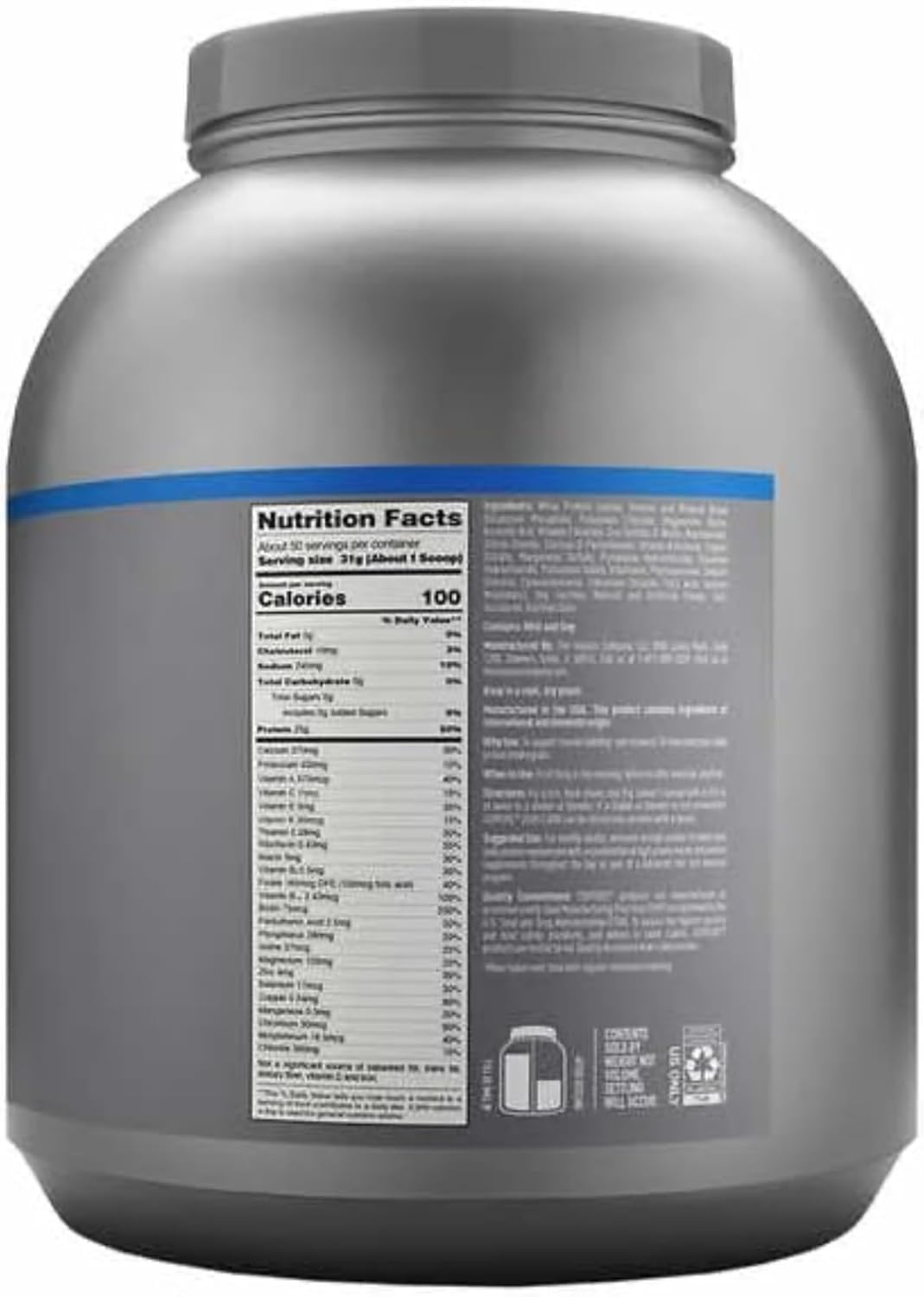 3.4lb Creamy Vanilla Whey Protein Powder - Zero Carbs and High Protein Option