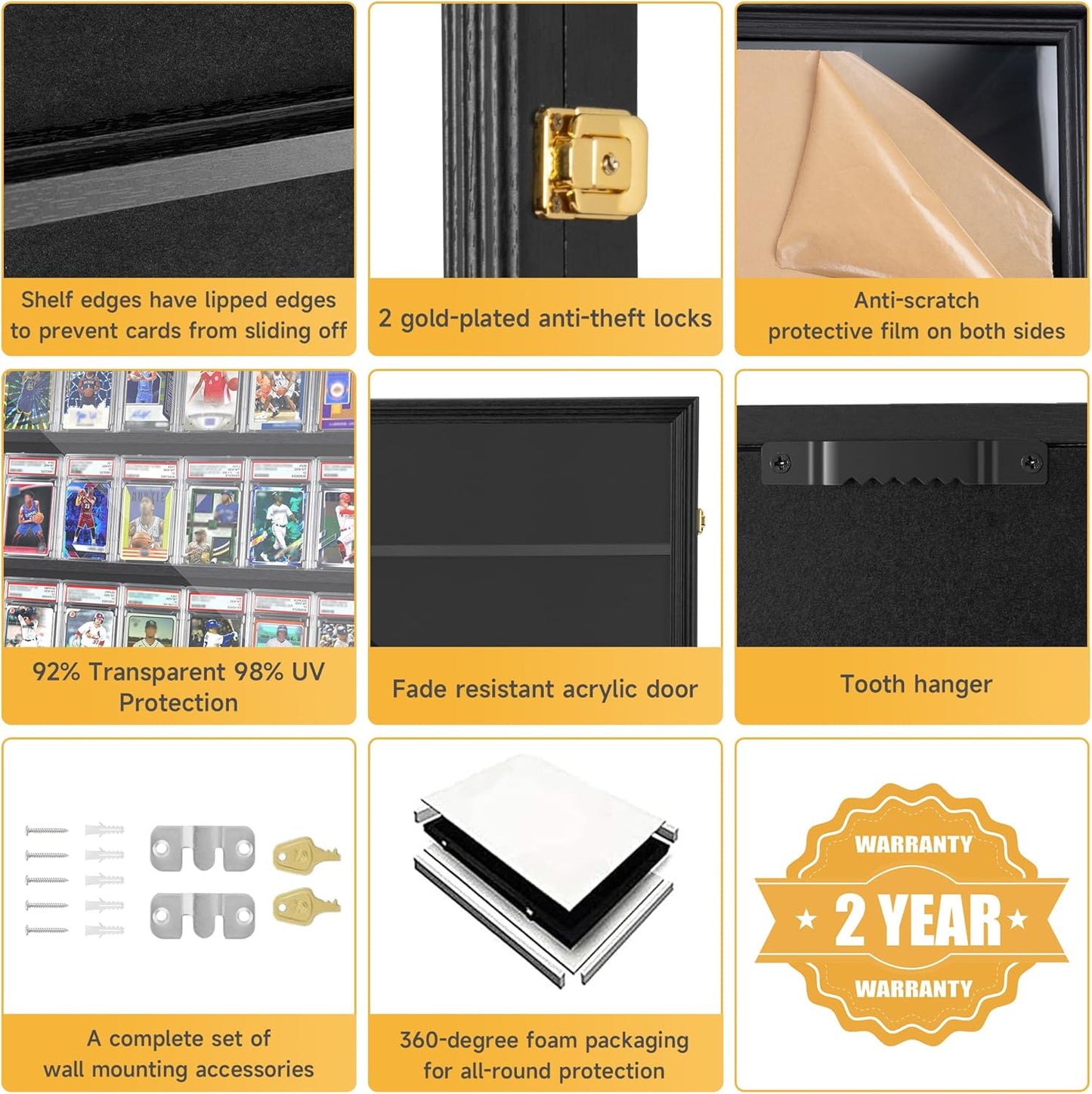 35 Baseball Sports Card Display Case with UV Protection - Clear View Lockable Wall Cabinet for Collectible Trading Cards by WELIDAY