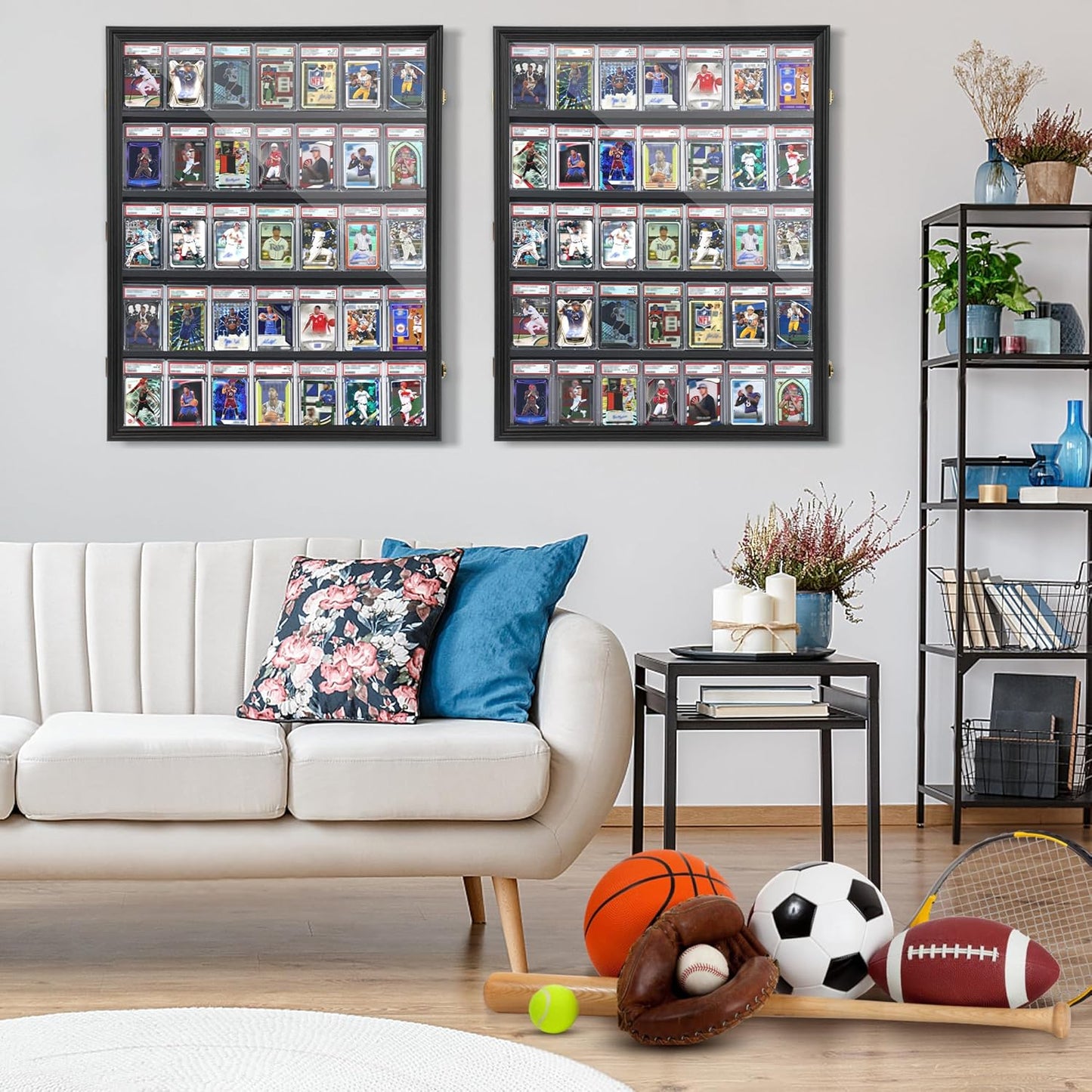 35 Baseball Sports Card Display Case with UV Protection - Clear View Lockable Wall Cabinet for Collectible Trading Cards by WELIDAY