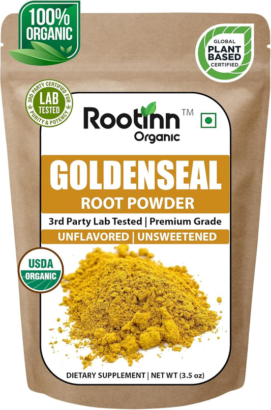 3.5 oz Organic Goldenseal Root Powder Supplement - 100 Servings, Lab Tested & USDA Certified