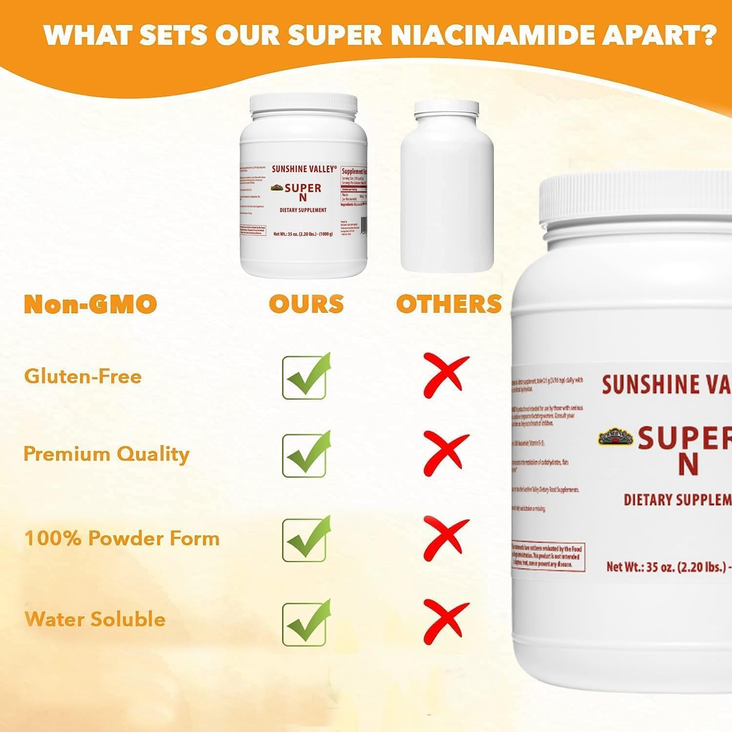 35 oz Sunshine Valley Super N Niacinamide Powder - Niacin Vitamin B3 Supplement for Energy, Digestion, Anti-Aging, and Skin - Natural, Gluten-Free, Flush-Free