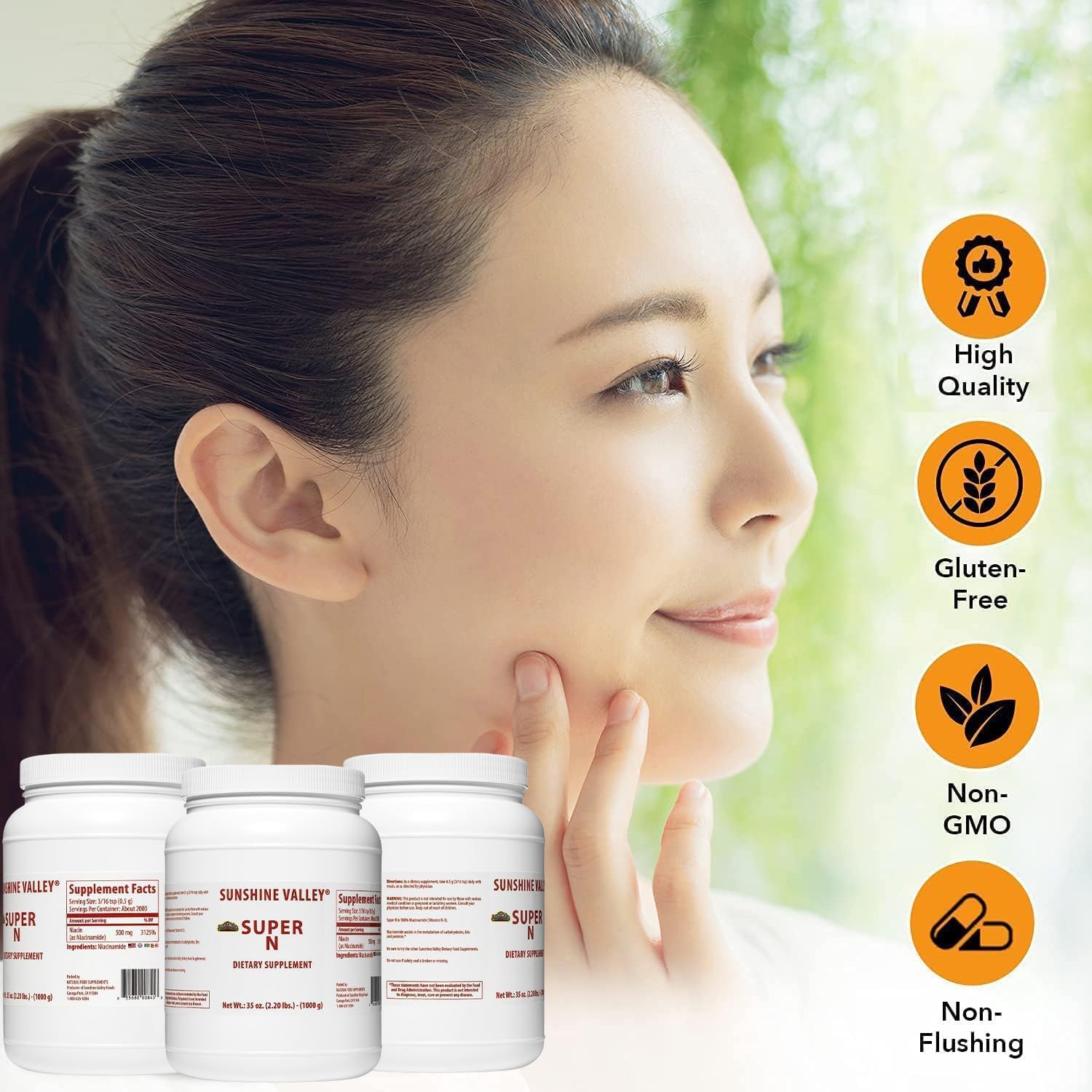 35 oz Sunshine Valley Super N Niacinamide Powder - Niacin Vitamin B3 Supplement for Energy, Digestion, Anti-Aging, and Skin - Natural, Gluten-Free, Flush-Free