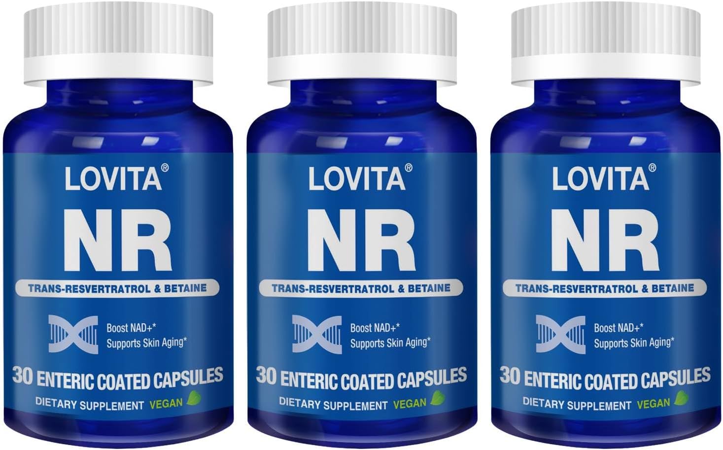 350 mg Lovita NR NAD Supplement with Trans-Resveratrol, Betaine - Boost NAD Plus Levels, Anti-Aging Support - 90 Vegan Capsules - BoostGo Australia
