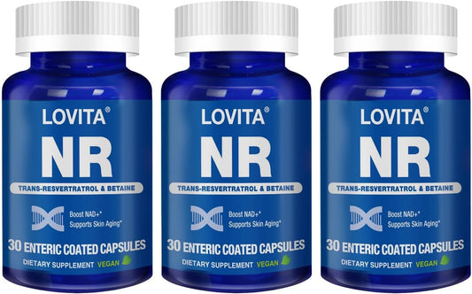350 mg Lovita NR NAD Supplement with Trans-Resveratrol, Betaine - Boost NAD Plus Levels, Anti-Aging Support - 90 Vegan Capsules - BoostGo Australia