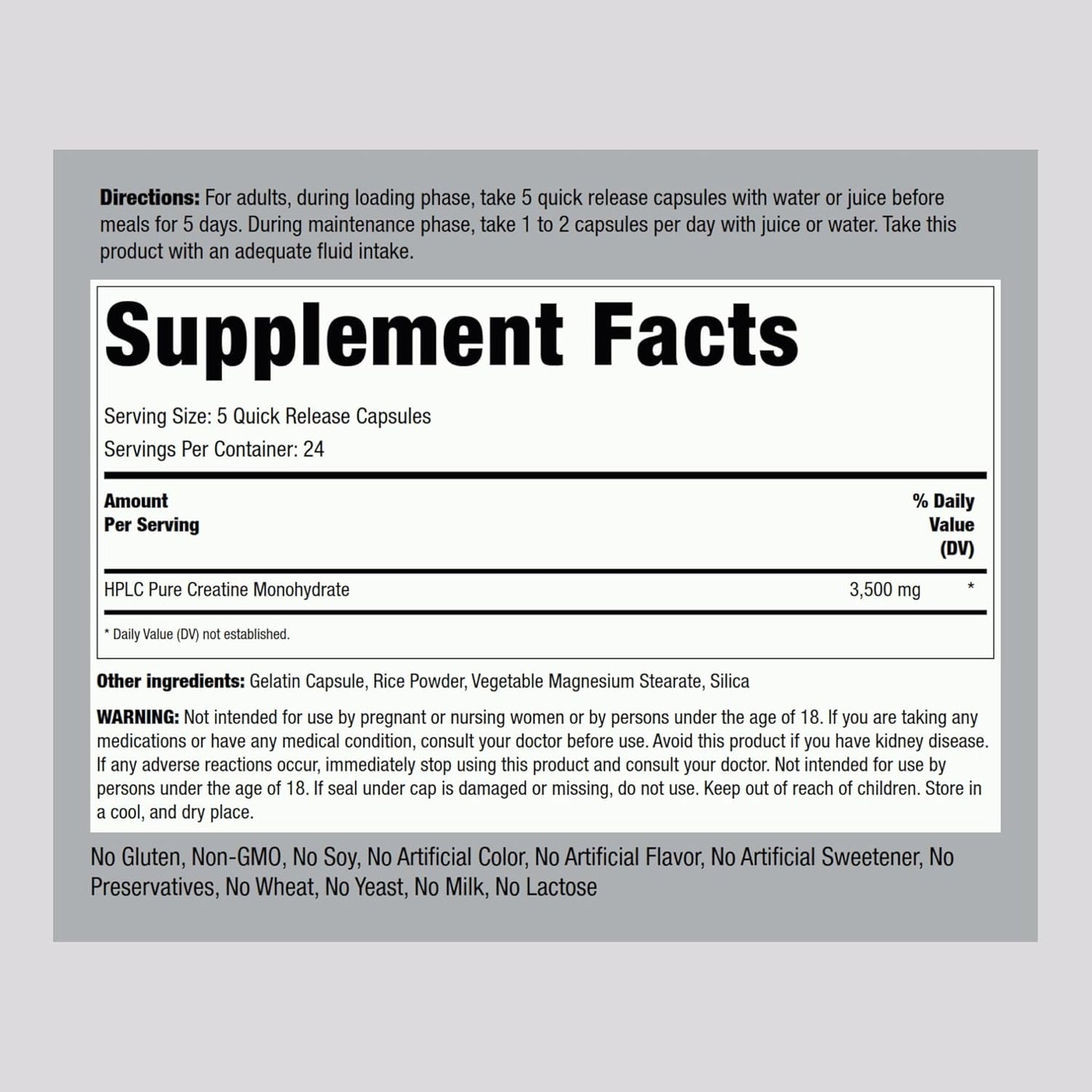 3500 mg Creatine Monohydrate Capsules - 120 Pills | Non-GMO & Gluten-Free