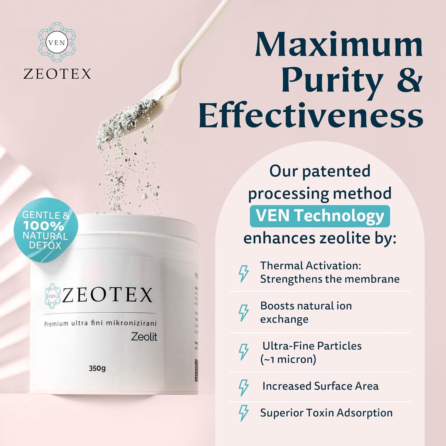 350g Zeotex Zeolite Powder for Full Body Detox Cleanse - Micronized Clinoptilolite Toxin Remover for Food and Juice Detox