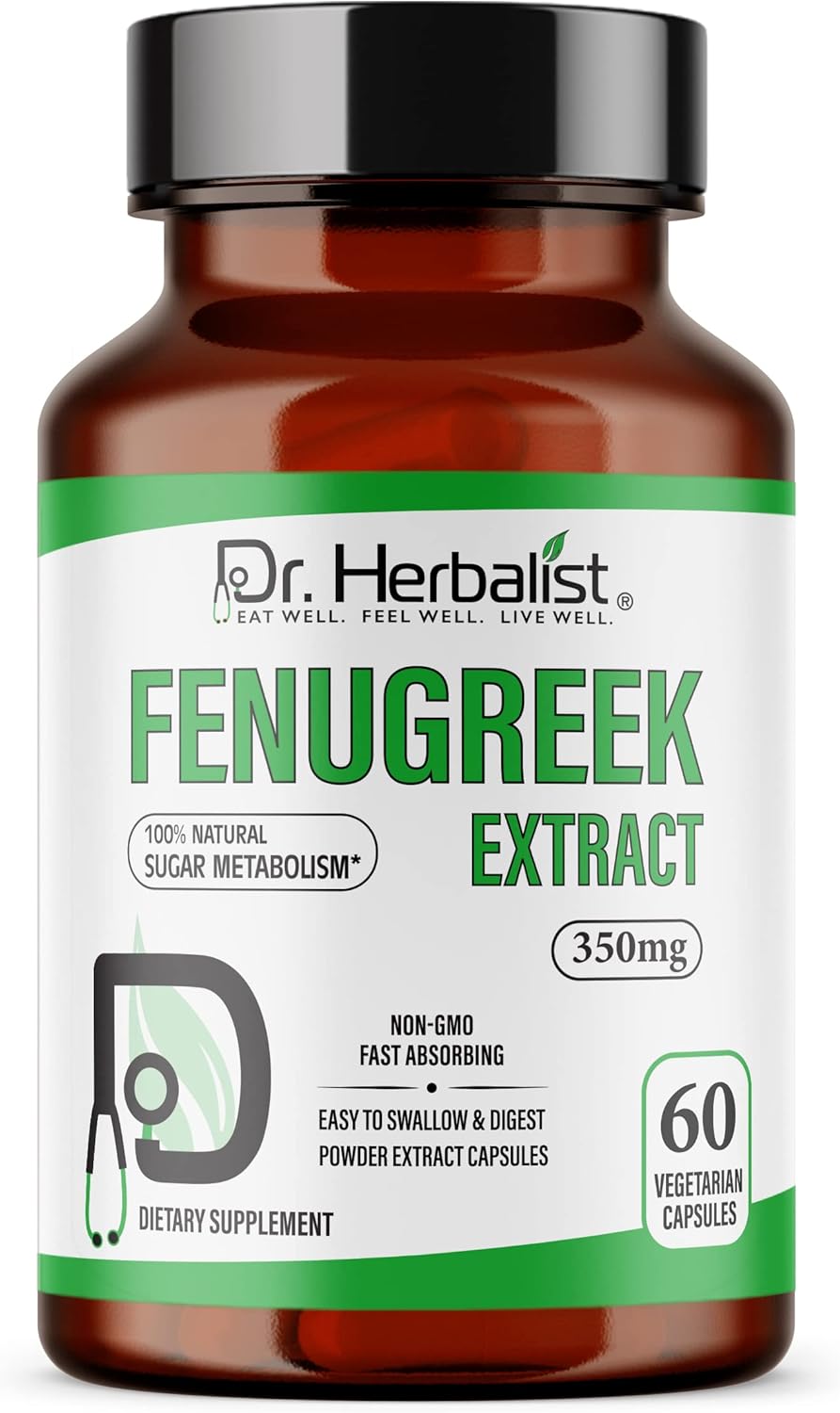 350mg Fenugreek Extract Capsules - 60 Count | Non-GMO | Fast Absorption | Vegetarian Formula