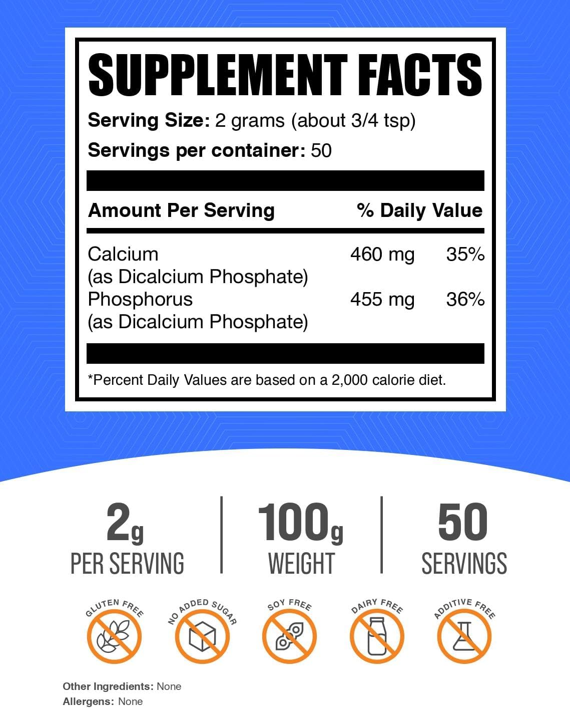 3.5oz Dicalcium Phosphate Powder - Pure Calcium & Phosphorus Supplement for Bone Strength - Gluten, Soy, and Dairy Free - BoostGo Australia