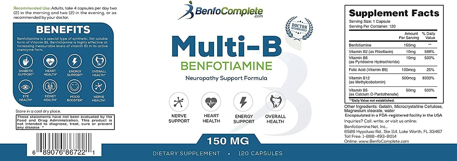 360 Capsules BenfoComplete Benfotiamine Multi-B Neuropathy Support Formula - Pack of 3 Bottles for Nutritional Support