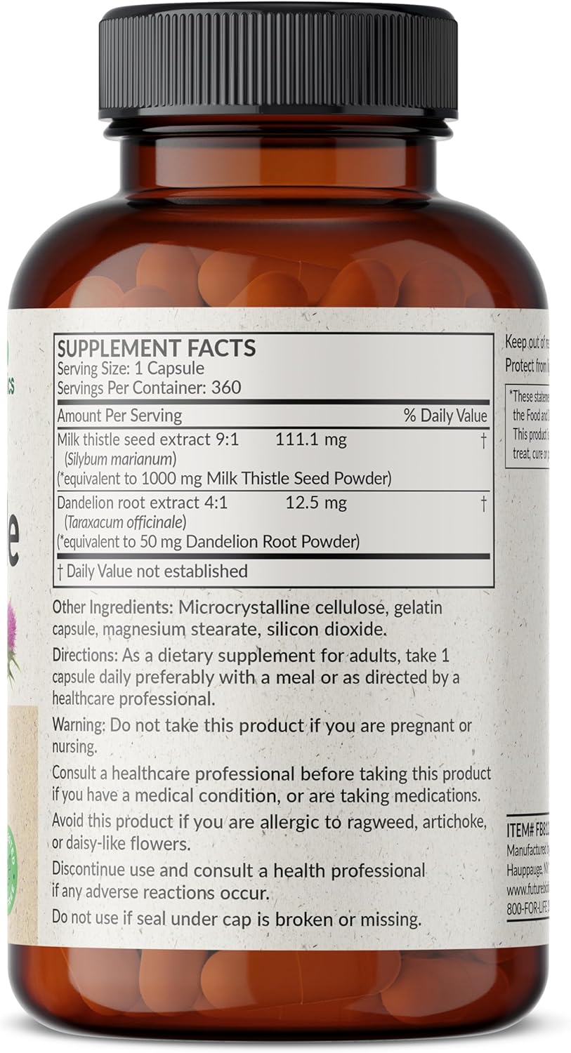 360 Capsules Liver Health Support with Milk Thistle, Silymarin, Marianum, Dandelion Root - Antioxidant & Detox Formula by Futurebiotics