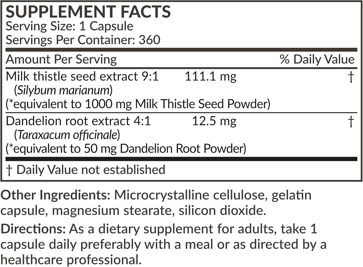 360 Capsules Liver Health Support with Milk Thistle, Silymarin, Marianum, Dandelion Root - Antioxidant & Detox Formula by Futurebiotics