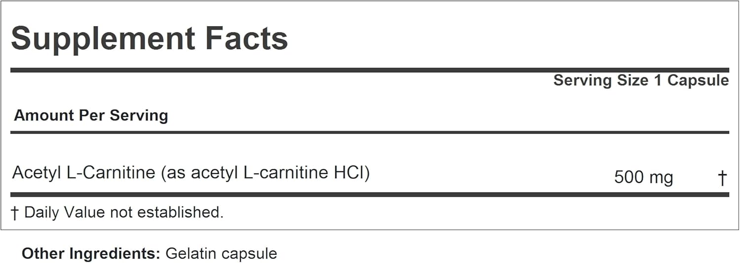 360 Capsules of Andrew Lessman Acetyl L-Carnitine 500mg for Nervous System, Energy Metabolism, Brain Health, and Blood Flow - Easy-to-Swallow Formula