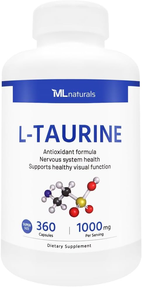 360 Capsules of ML Naturals L-Taurine 1000mg Dietary Supplement for Energy and Focus