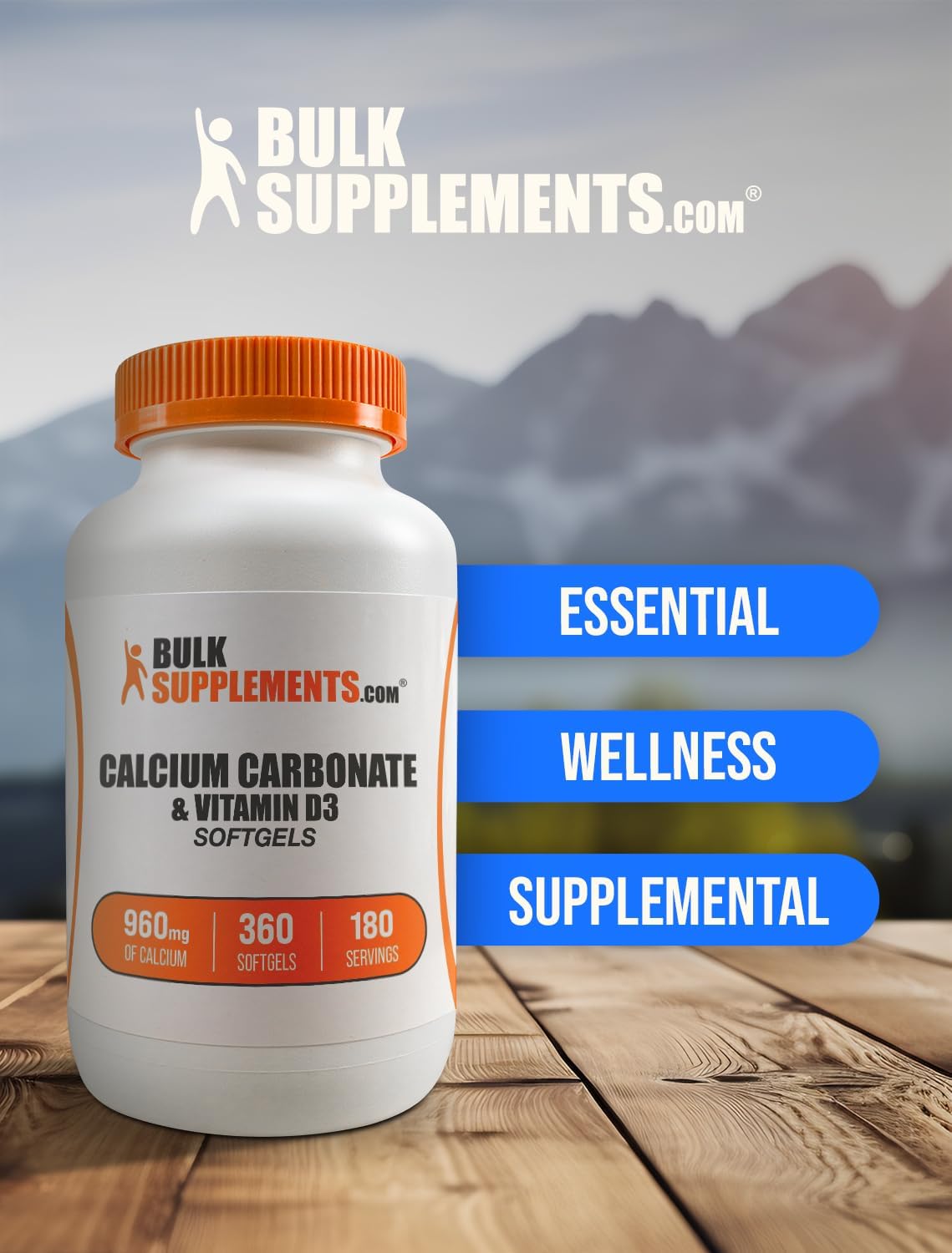 360 Count Calcium Carbonate & Vitamin D3 Softgels for Immune Support - Gluten Free Supplement with 2 Softgels per Serving