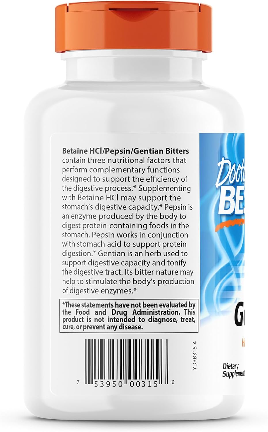 360 Count Doctor's Best Betaine HCI Pepsin & Gentian Bitters: Digestive Enzymes for Protein Absorption, Non-GMO & Gluten Free