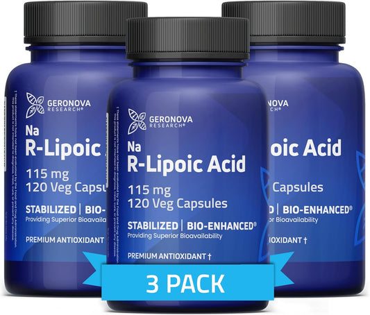 360 Count Geronova Research Bio-Enhanced R-Lipoic Acid Capsules - 115mg - 1 Year Supply - Stabilized R Alpha Lipoic Acid - Enhanced Absorption - R Lipoic Acid Supplement