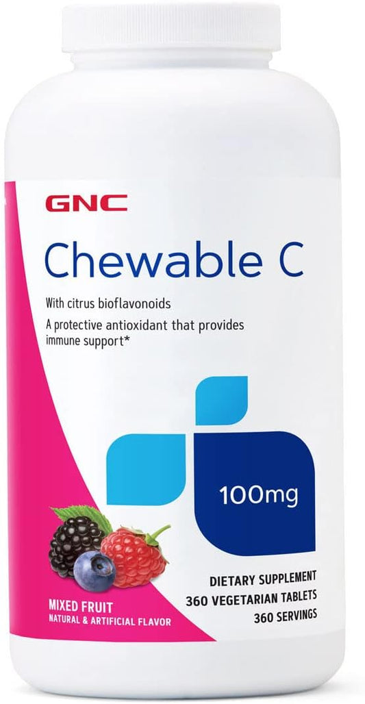 360 Count GNC Chewable C 100mg Tablets in Mixed Fruit Flavor for Immune Support
