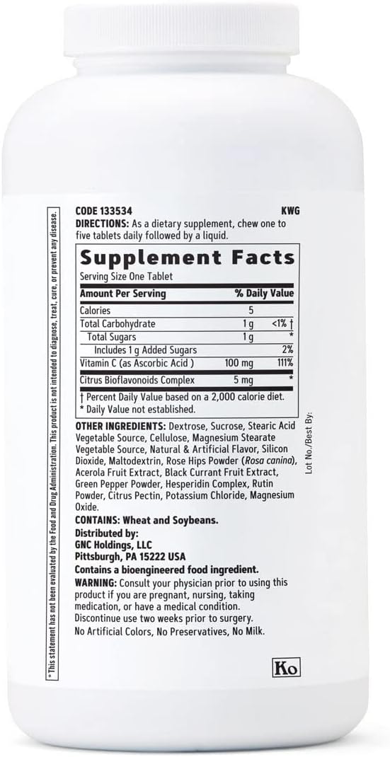 360 Count GNC Chewable C 100mg Tablets in Mixed Fruit Flavor for Immune Support