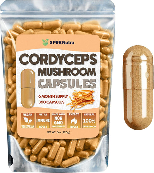 360 Count XPRS Nutra Cordyceps Mushroom Powder Capsules - 180 Day Supply - Premium Stamina and Performance Support - BoostGo Australia