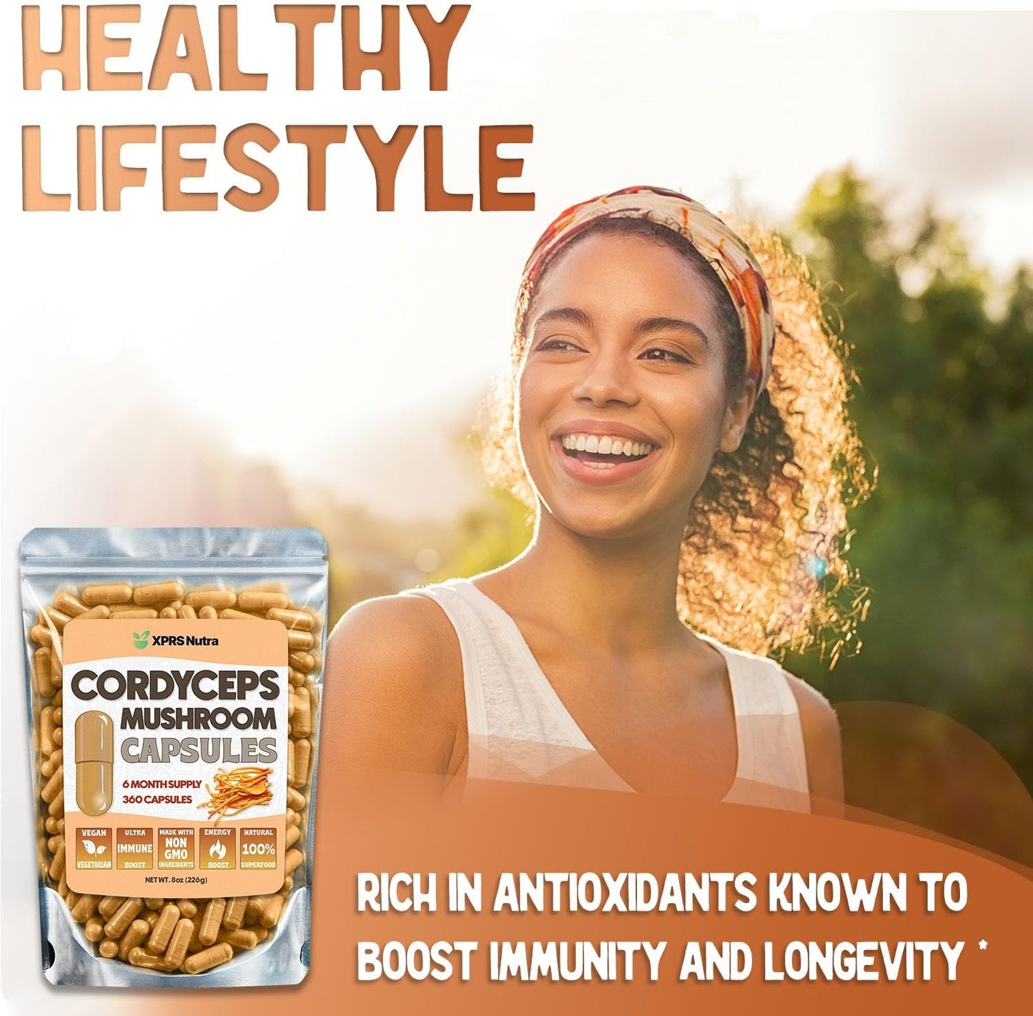 360 Count XPRS Nutra Cordyceps Mushroom Powder Capsules - 180 Day Supply - Premium Stamina and Performance Support - BoostGo Australia