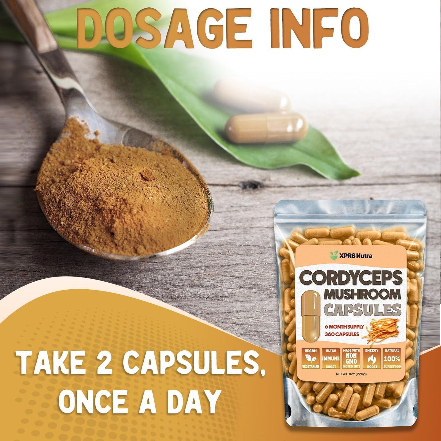360 Count XPRS Nutra Cordyceps Mushroom Powder Capsules - 180 Day Supply - Premium Stamina and Performance Support - BoostGo Australia