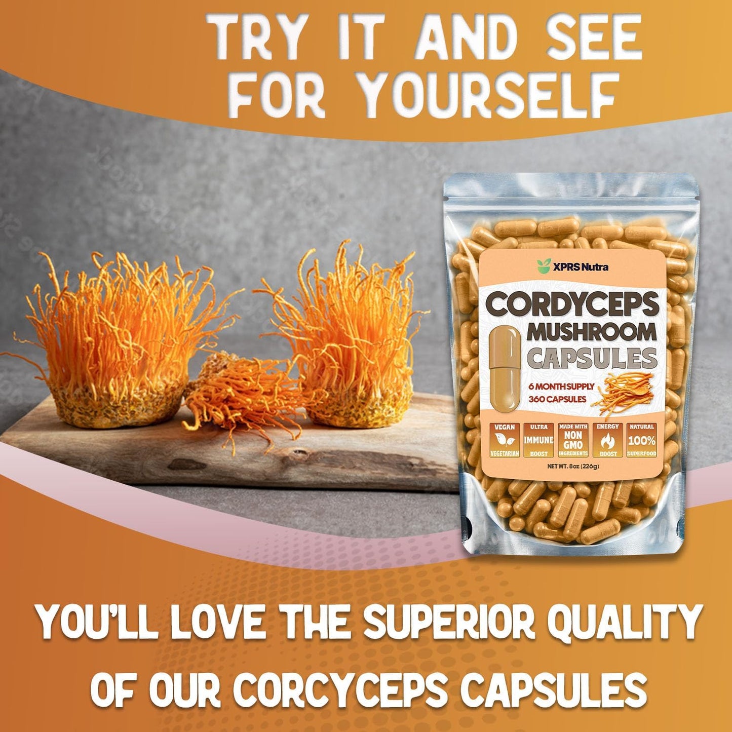 360 Count XPRS Nutra Cordyceps Mushroom Powder Capsules - 180 Day Supply - Premium Stamina and Performance Support - BoostGo Australia