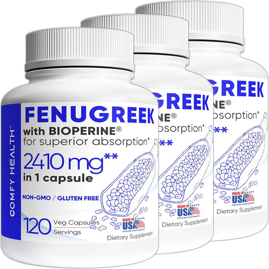 360 Servings of COMFY HEALTH Fenugreek Capsules with BioPerine® for Superior Absorption, Non-GMO, Gluten Free Fenugreek Seeds Extract Supplements