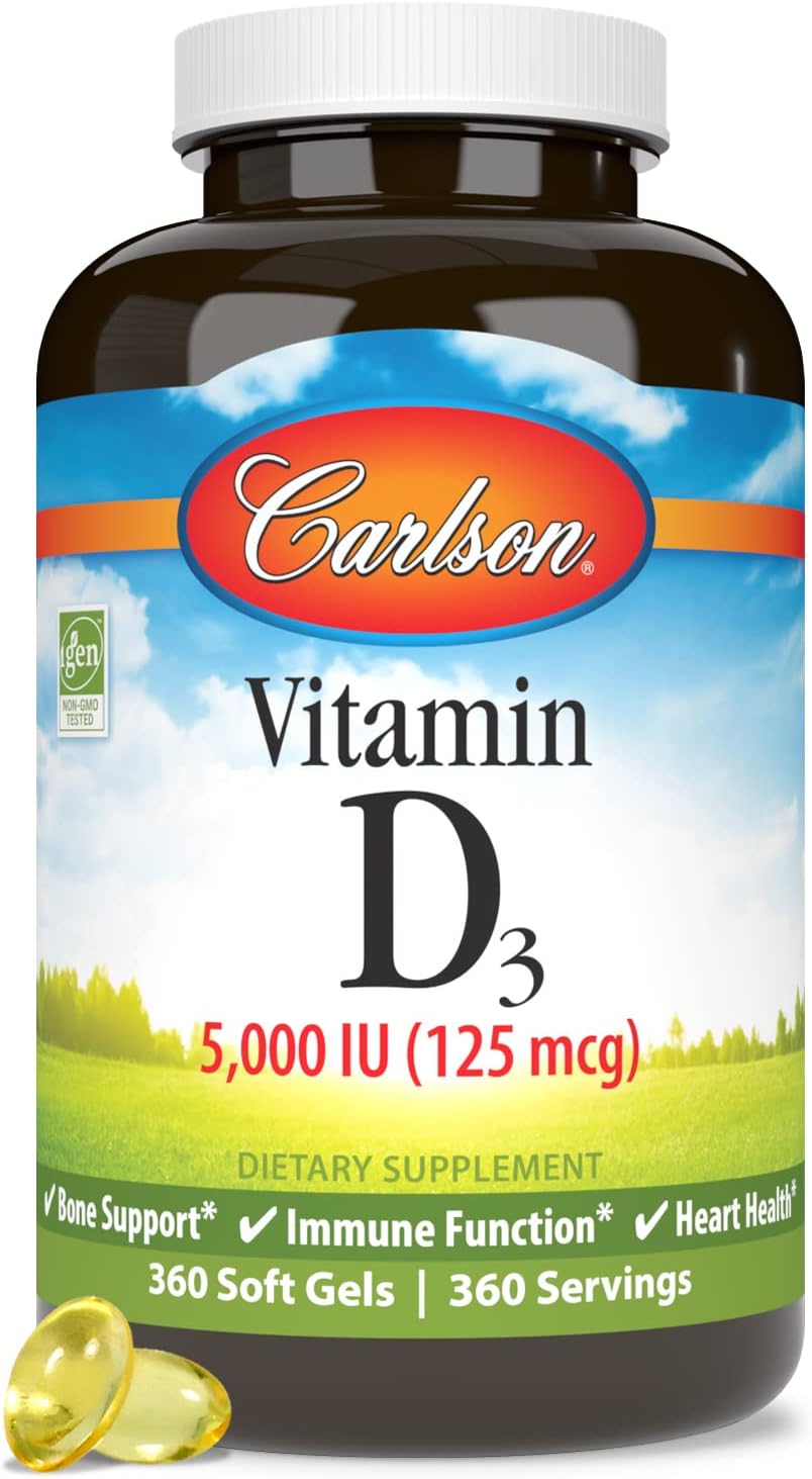 360 Soft Gel Carlson Vitamin D3 5,000 IU Supplement for Bone Health