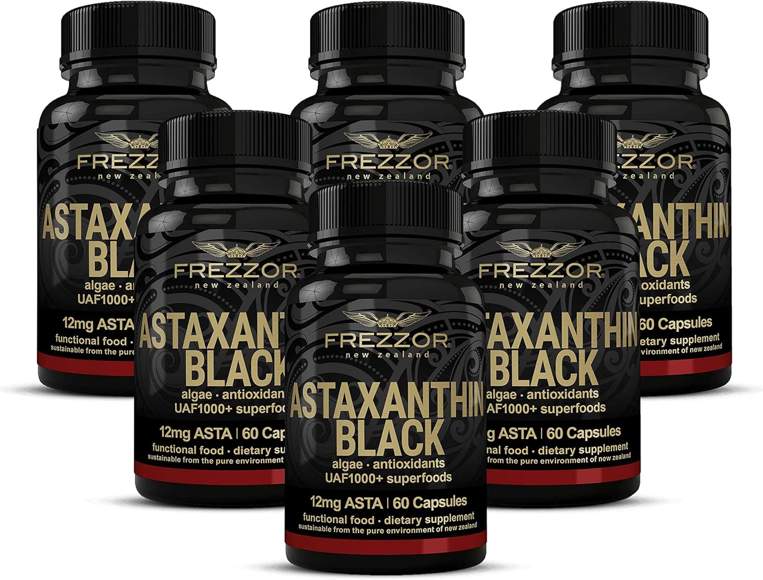 360 Softgels of FREZZOR Astaxanthin Black with UAF1000+, 12mg Astaxanthin, Heart, Eye, Brain Health, Anti-Aging & Cellular Protection