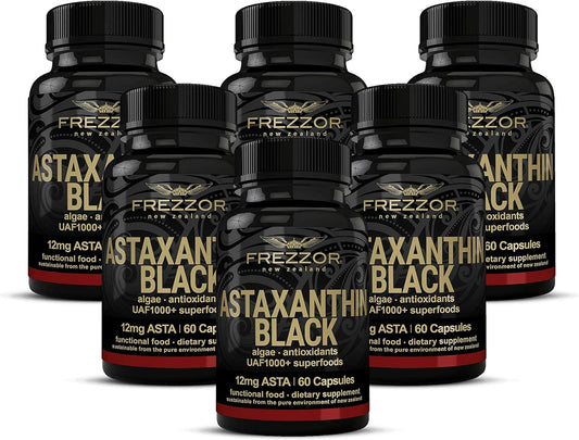 360 Softgels of FREZZOR Astaxanthin Black with UAF1000+, 12mg Astaxanthin, Heart, Eye, Brain Health, Anti-Aging & Cellular Protection