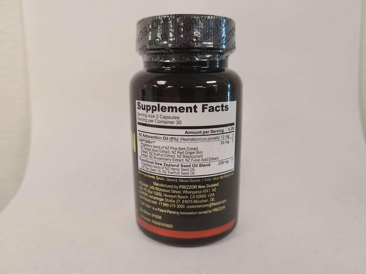 360 Softgels of FREZZOR Astaxanthin Black with UAF1000+, 12mg Astaxanthin, Heart, Eye, Brain Health, Anti-Aging & Cellular Protection