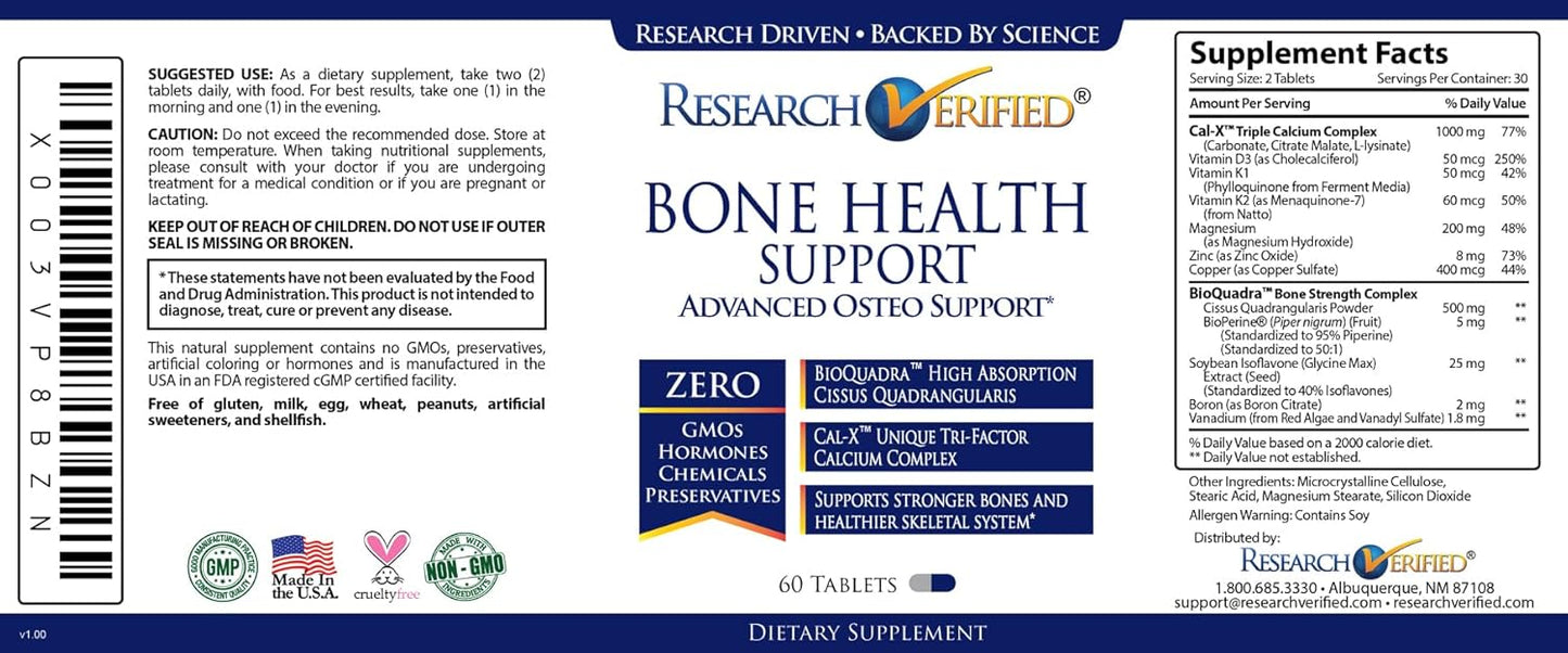 360 Tablets Bone Health Support - Triple Calcium Complex with Vitamin D3, K2, Soy Isoflavones - Research Verified Formula for Rebuilding Bone Mass - 6 Month Supply