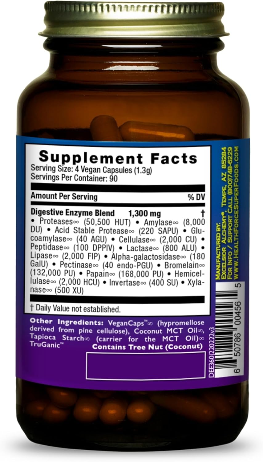 360 Vegan Capsules of HealthForce SuperFoods Digestion Enhancement Enzymes