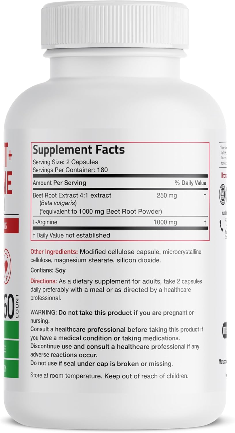 360 Vegetarian Capsules - Bronson Beet Root & L-Arginine for Nitric Oxide Support, Non-GMO