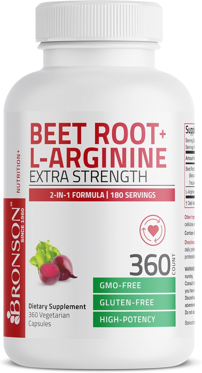 360 Vegetarian Capsules - Bronson Beet Root & L-Arginine for Nitric Oxide Support, Non-GMO