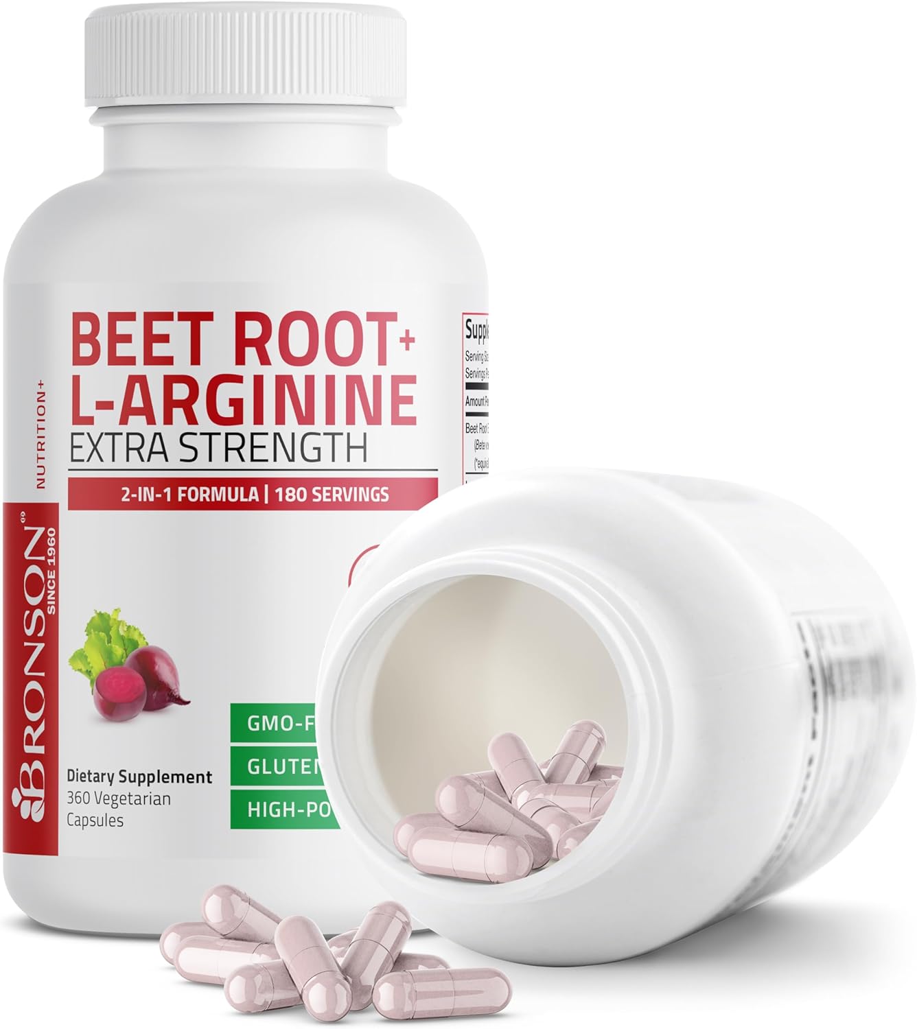 360 Vegetarian Capsules - Bronson Beet Root & L-Arginine for Nitric Oxide Support, Non-GMO
