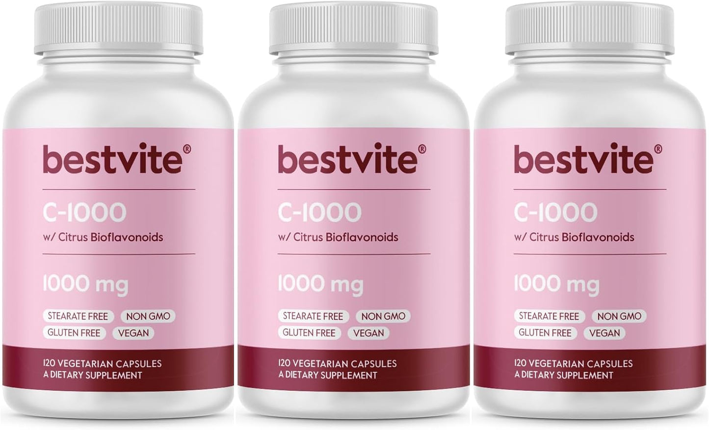 360 Vegetarian Capsules of BESTVITE Vitamin C 1000mg with Citrus Bioflavinoids - Non GMO, Gluten Free, Vegan Formula