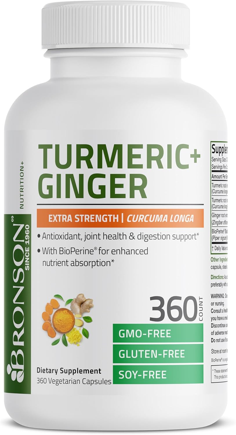 360 Vegetarian Capsules of Extra Strength Bronson Turmeric + Ginger for Joint Health & Digestion Support with BioPerine - BoostGo Australia