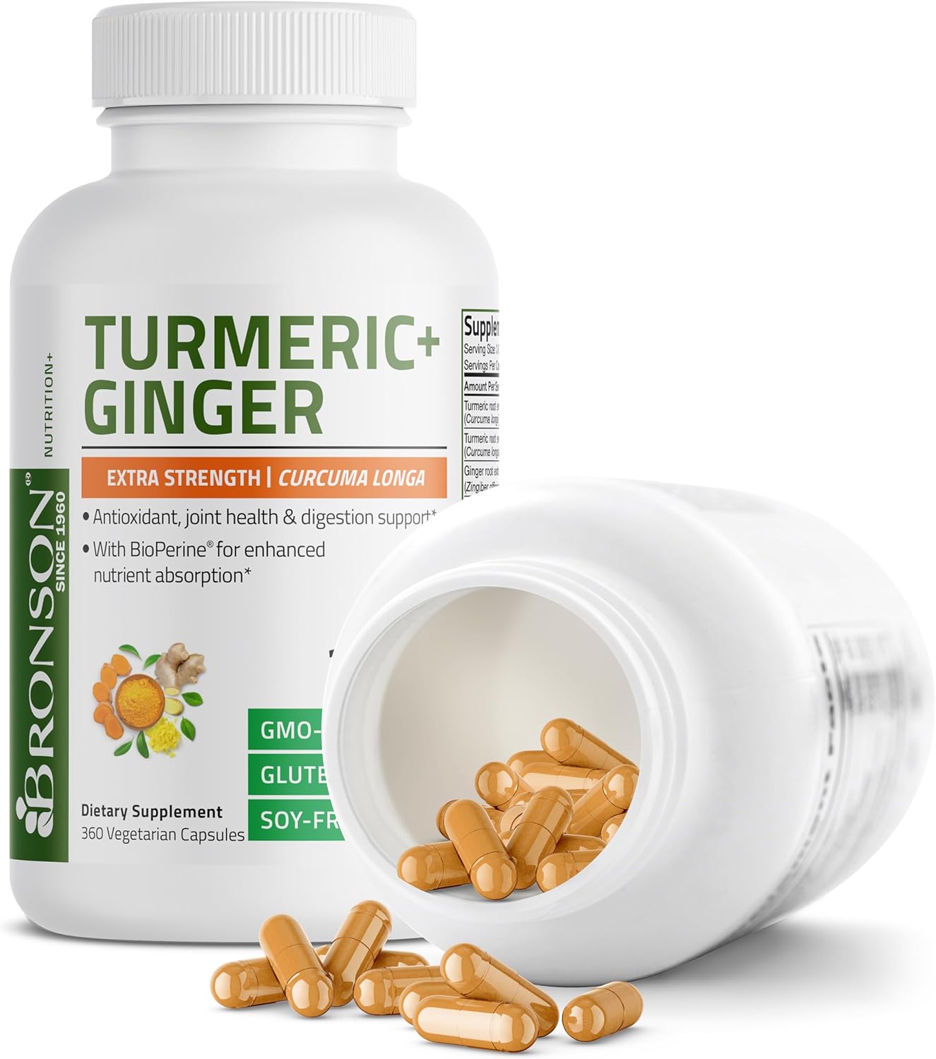 360 Vegetarian Capsules of Extra Strength Bronson Turmeric + Ginger for Joint Health & Digestion Support with BioPerine - BoostGo Australia