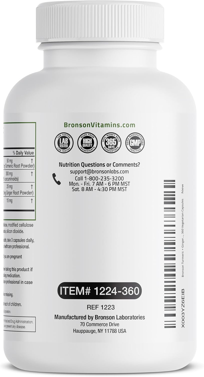 360 Vegetarian Capsules of Extra Strength Bronson Turmeric + Ginger for Joint Health & Digestion Support with BioPerine - BoostGo Australia