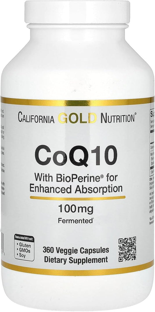 360 Veggie Capsules of California Gold Nutrition CoQ10 100 mg with Bioperine Black Pepper for Enhanced Absorption