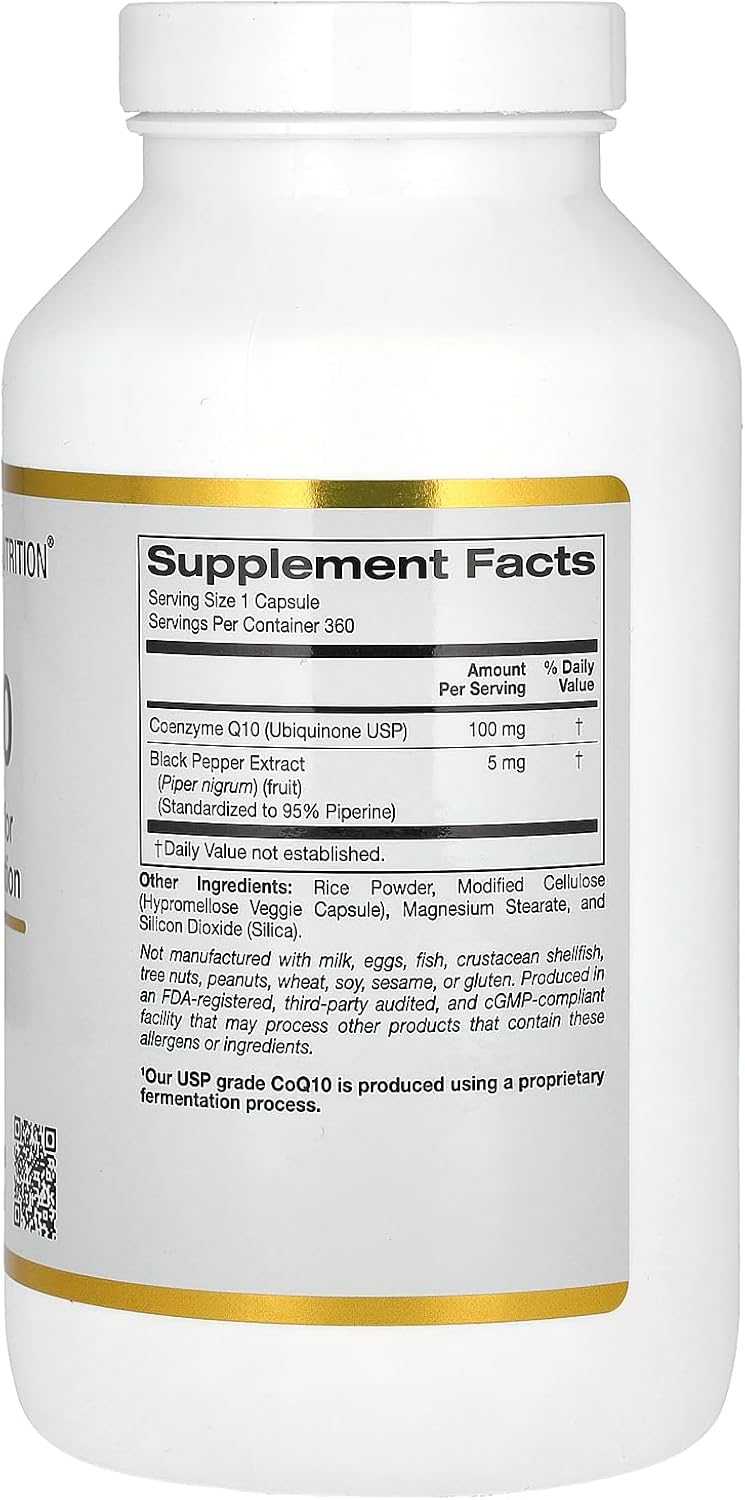 360 Veggie Capsules of California Gold Nutrition CoQ10 100 mg with Bioperine Black Pepper for Enhanced Absorption
