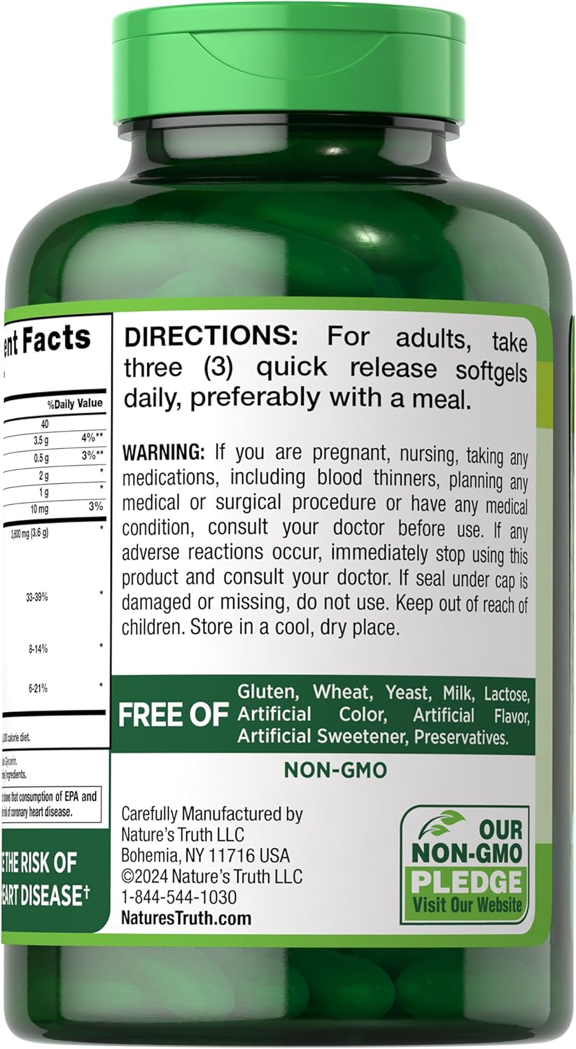3600mg Omega 3-6-9 Softgels with Fish, Flax, & Borage Oil - 120 Count | Triple Strength Non-GMO & Gluten Free Supplement
