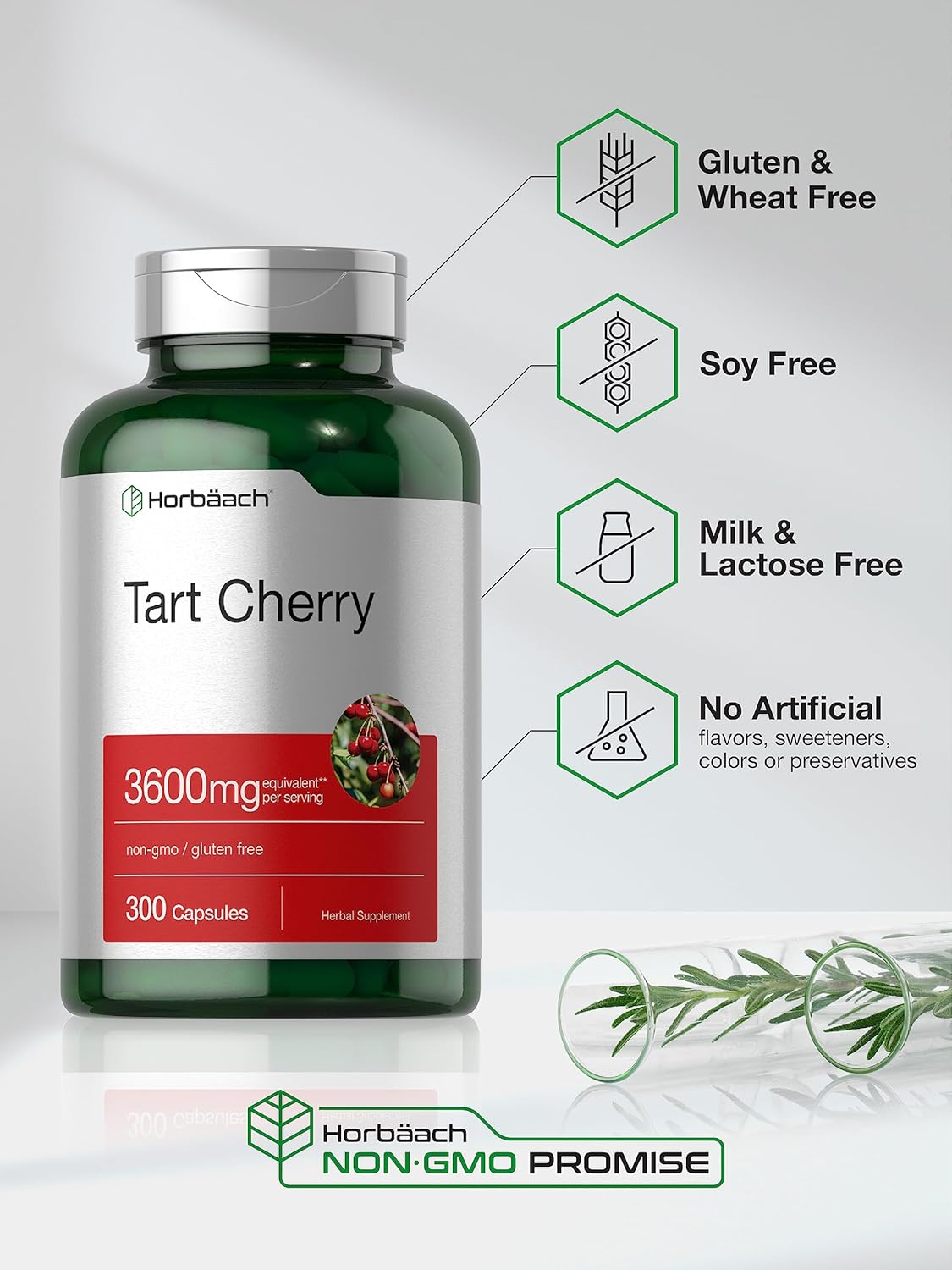 3600mg Tart Cherry Extract Capsules - 300 Pills - Non-GMO & Gluten Free Herbal Supplement by Horbäach