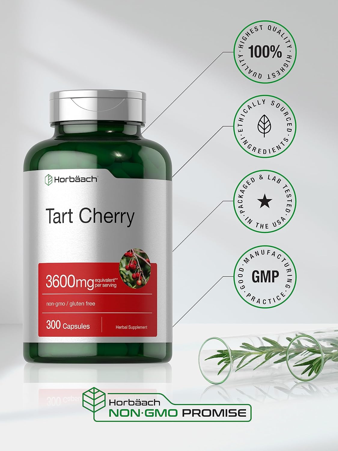 3600mg Tart Cherry Extract Capsules - 300 Pills - Non-GMO & Gluten Free Herbal Supplement by Horbäach