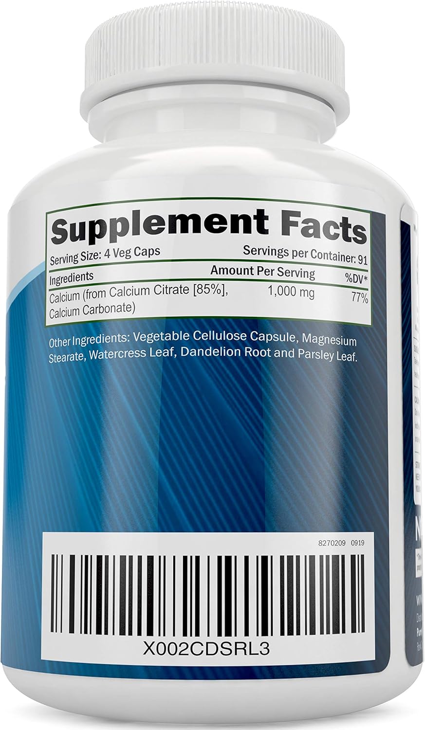 365 + 150 Capsules Bundle: Purely Holistic Calcium Citrate Complex 1000mg with Vitamin D3, K2 MK7 - Vegan & Vegetarian - USA Made