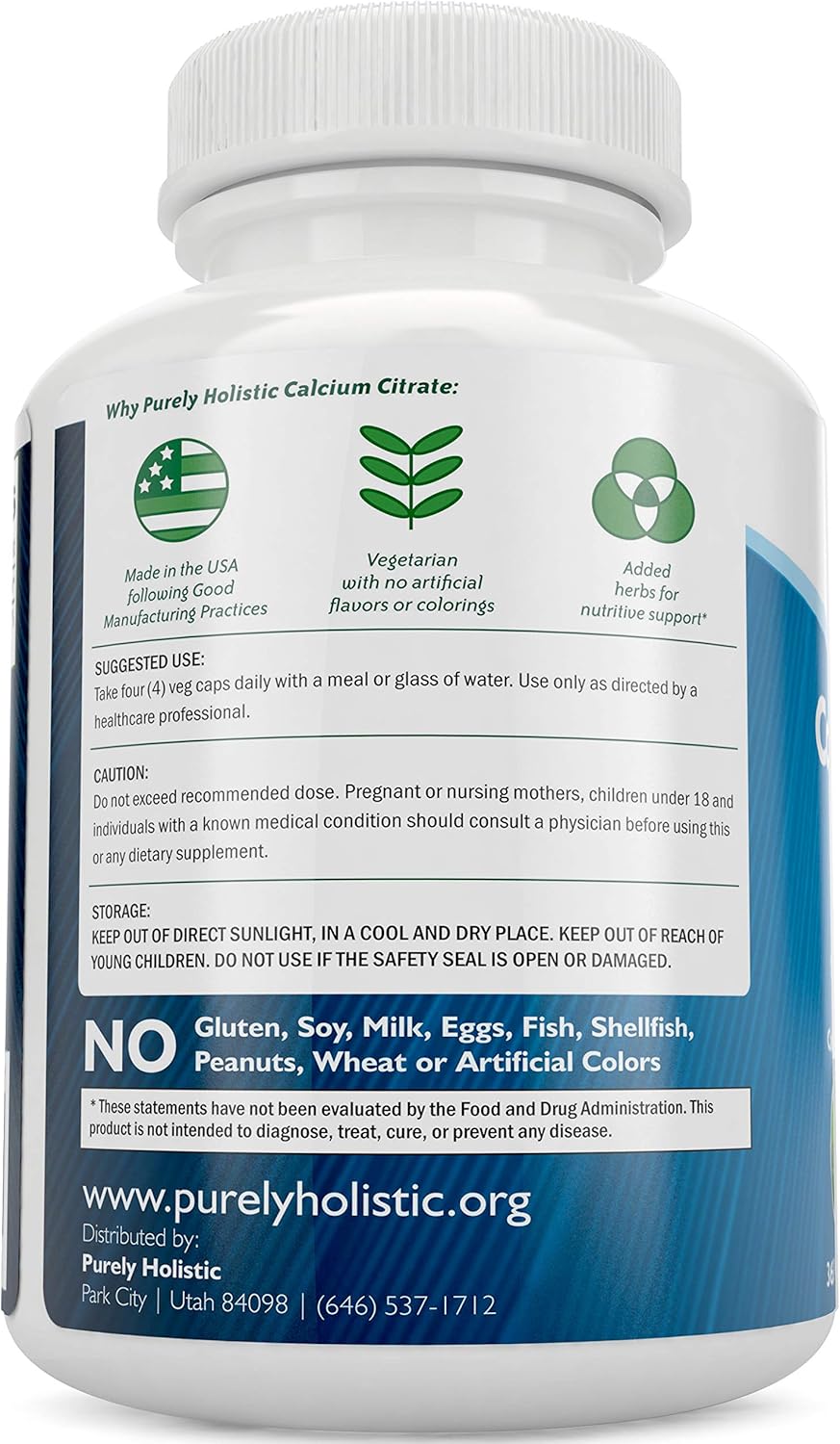 365 + 150 Capsules Bundle: Purely Holistic Calcium Citrate Complex 1000mg with Vitamin D3, K2 MK7 - Vegan & Vegetarian - USA Made